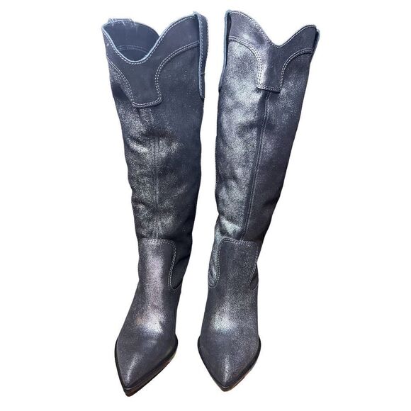 Larroude Louise Graphite Metallic Oil Shiny Cowboy Boot NWOB Size 6 - Picture 4 of 10